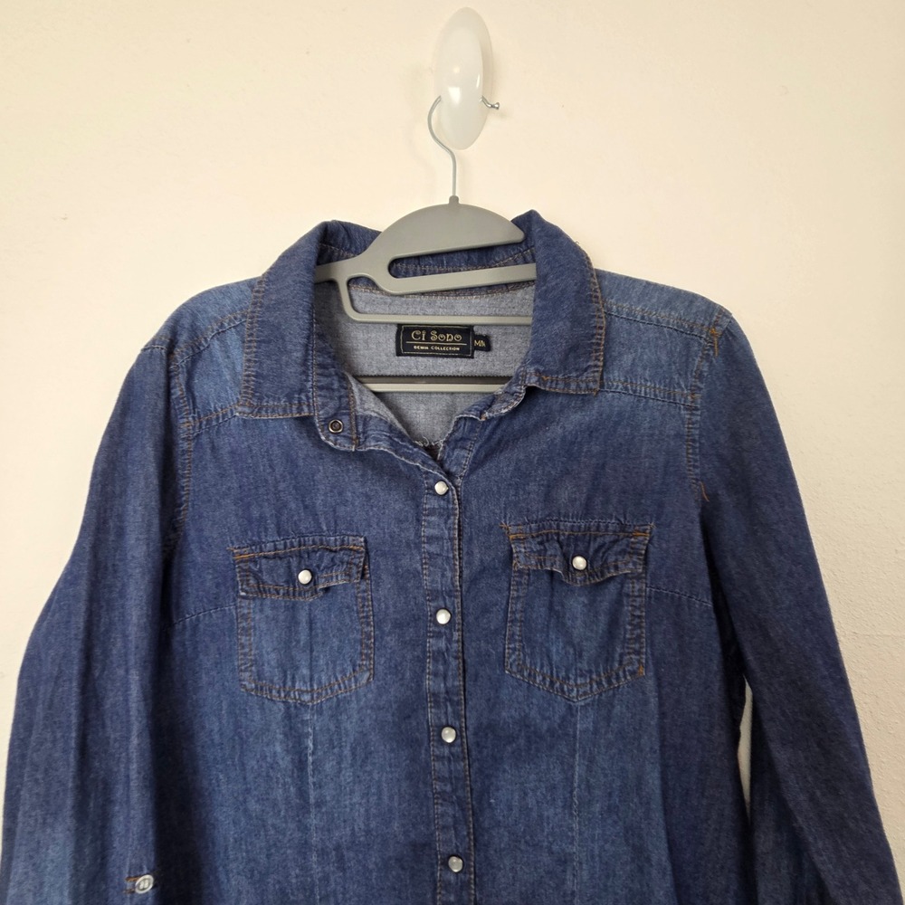 Ci Sono Denim Collection Women Medium Dark Wash TP012 Denim Button Up Shirt‎ - Picture 2 of 9